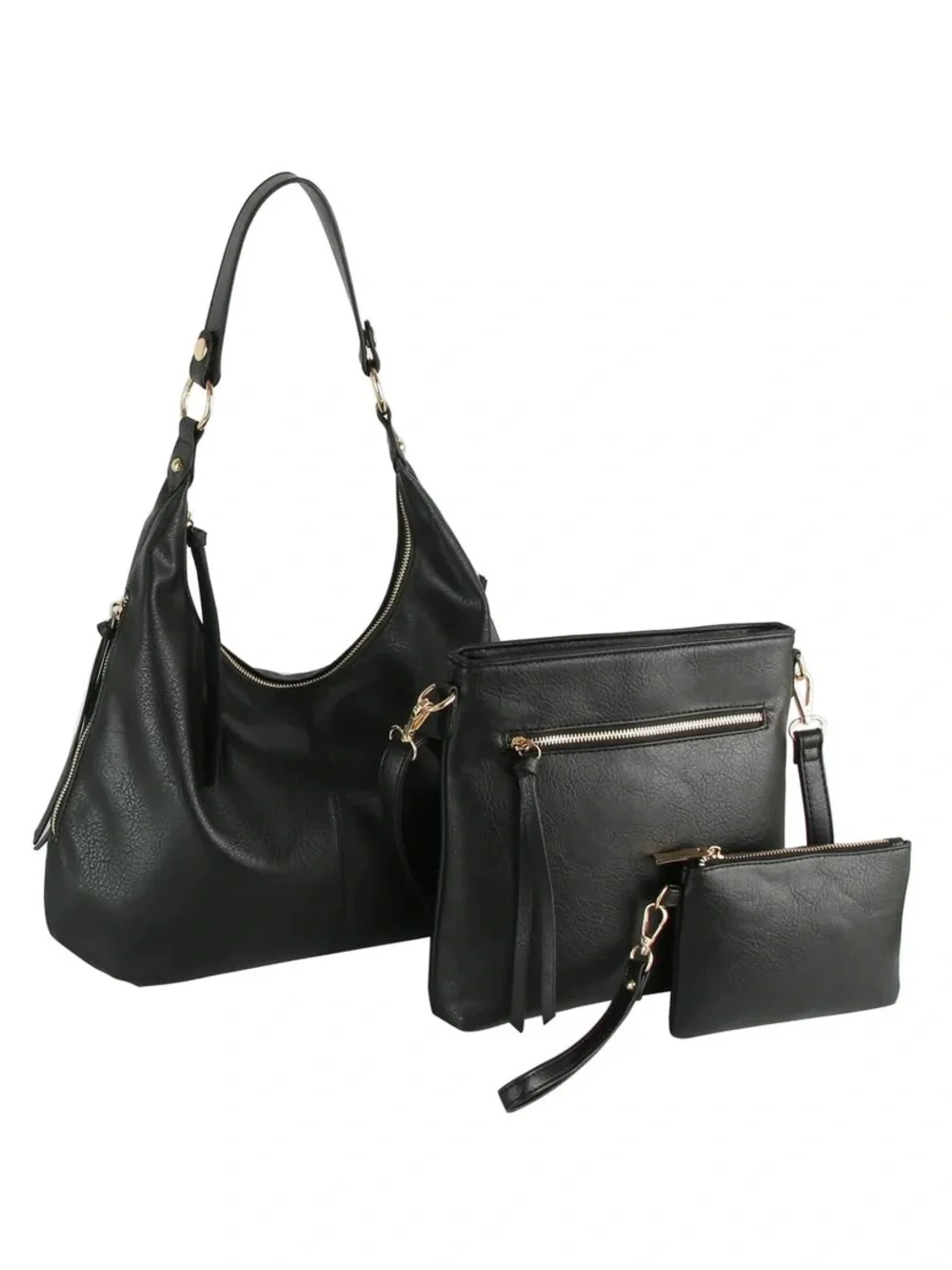 Versatile Black 3-Piece Shoulder Bag Set — Chic Everyday Carry